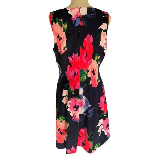 Vince Camuto Floral Flutter Pleated Fit & Flare Navy Pink Dress Women Size 14 - Picture 3 of 8